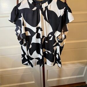 Black White Abstract Print Blouse Size XXL Lightweight Flowy Minimal Chic Top